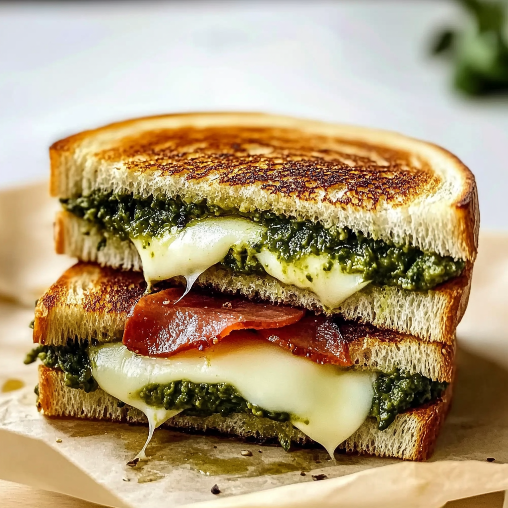 Recipe preparation for Pesto Grilled Cheese Sandwich