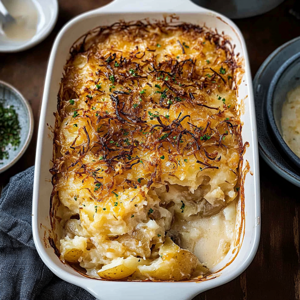 Recipe preparation for French Onion Funeral Potatoes