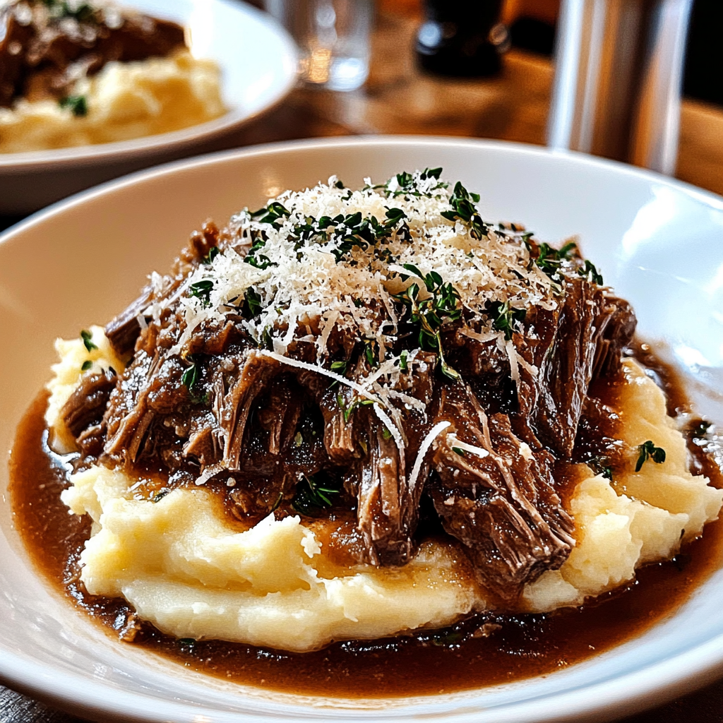 Recipe preparation for Short Rib Ragu with Parmesan Mashed Potatoes