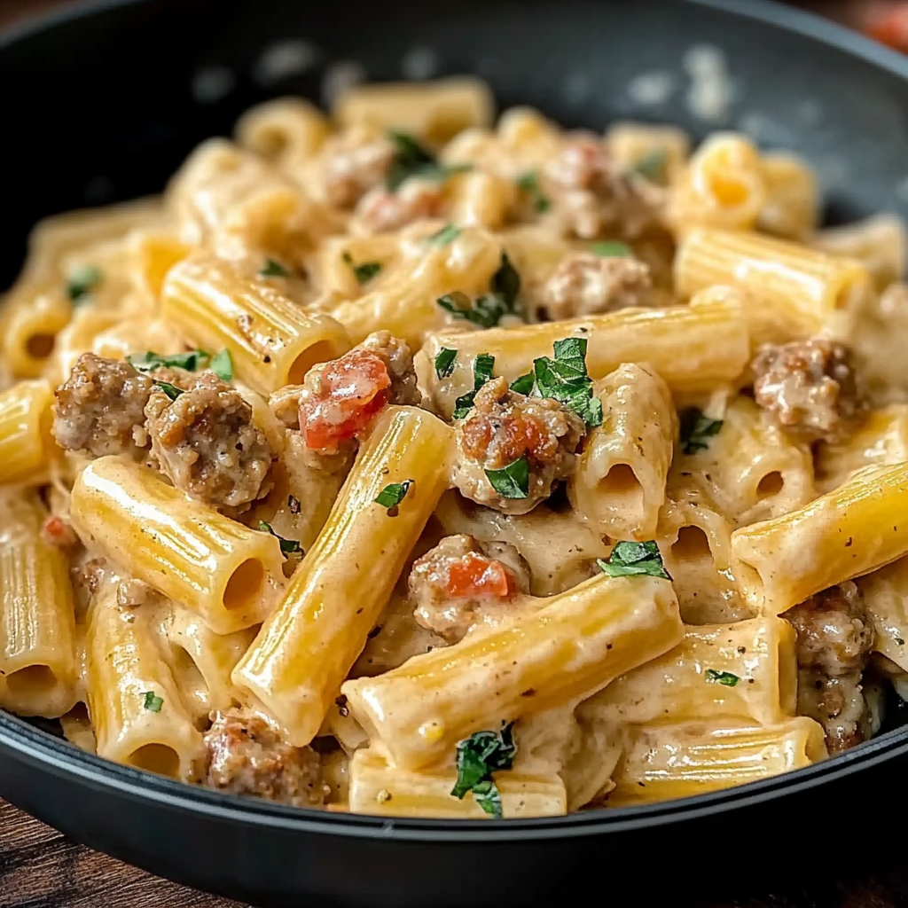 Recipe preparation for Creamy Italian Sausage Rigatoni