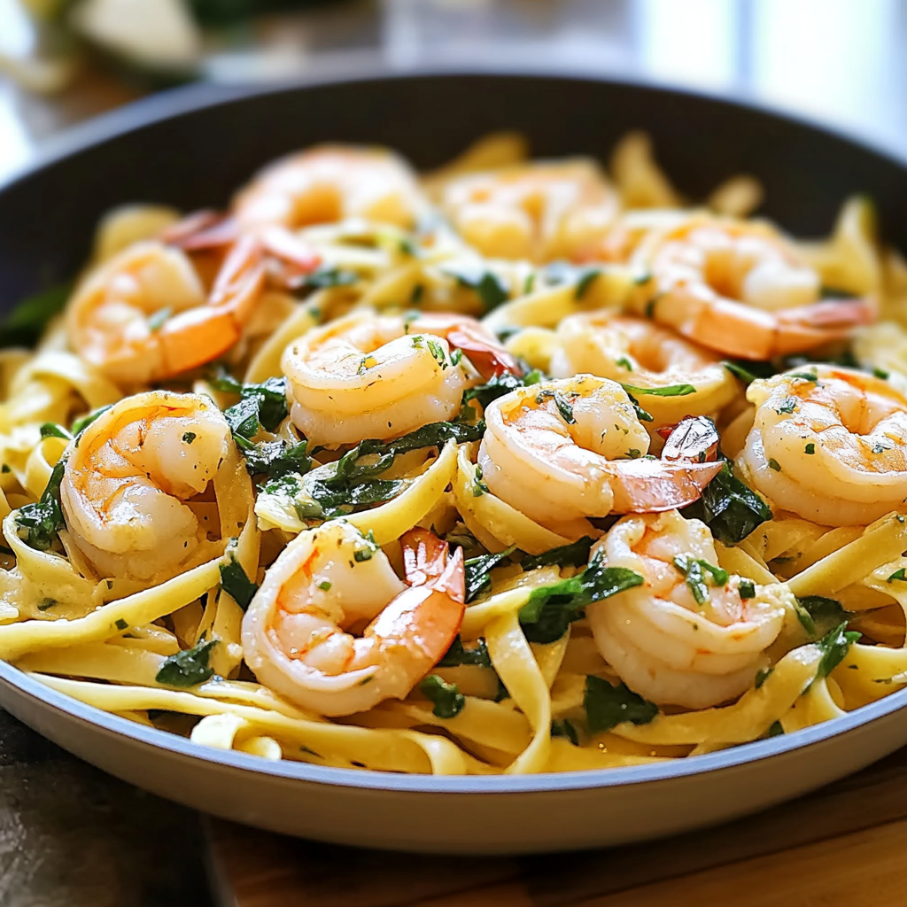 Recipe preparation for Garlic Butter Shrimp Pasta