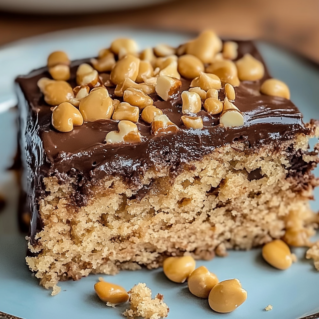 Recipe preparation for Moist Snickers Sheet Cake