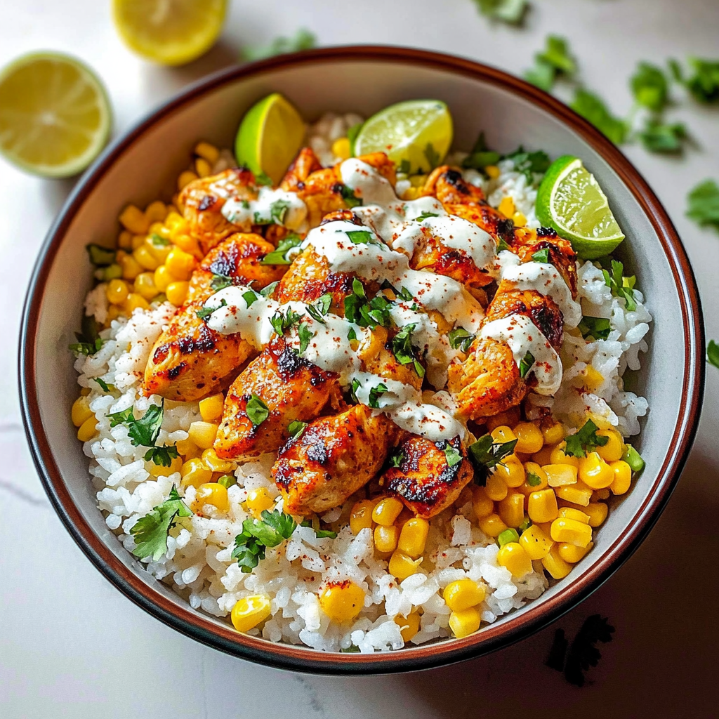 Recipe preparation for Street Corn Chicken Rice Bowl