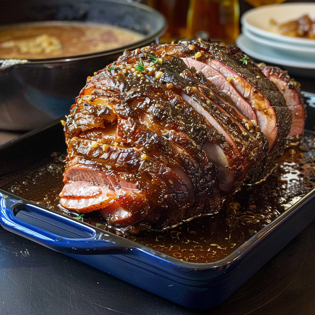 Recipe preparation for Maple-Bourbon Glazed Ham