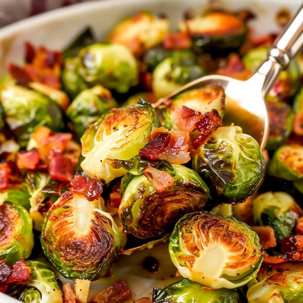 Recipe preparation for Brown Butter Brussels Sprouts with Bacon & Cranberries