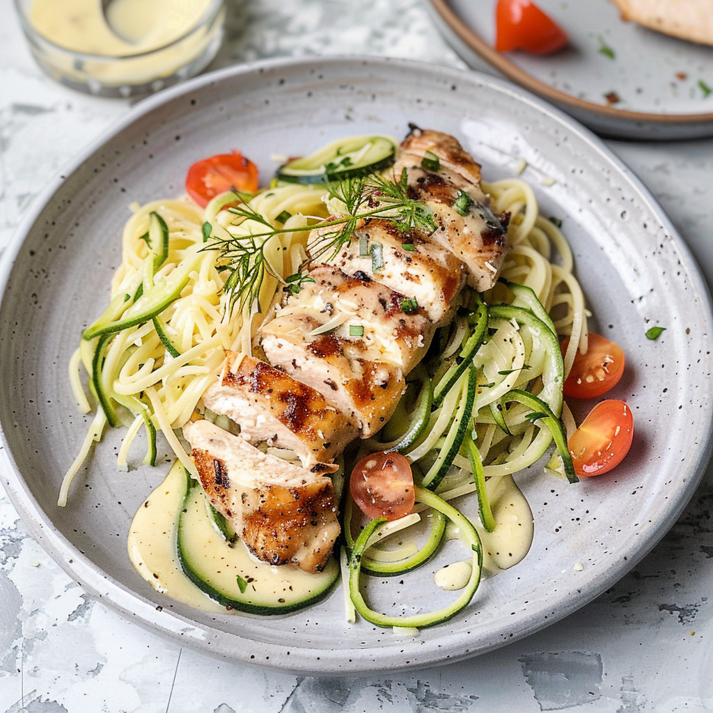 Recipe preparation for Low-Carb Zoodle Chicken Alfredo