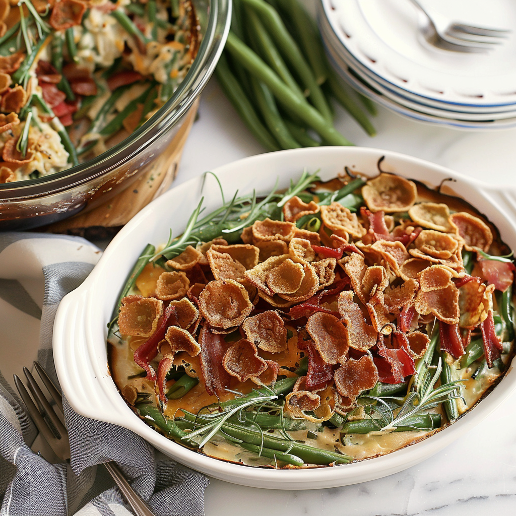 Recipe preparation for Green Bean Casserole with Crispy Shallots