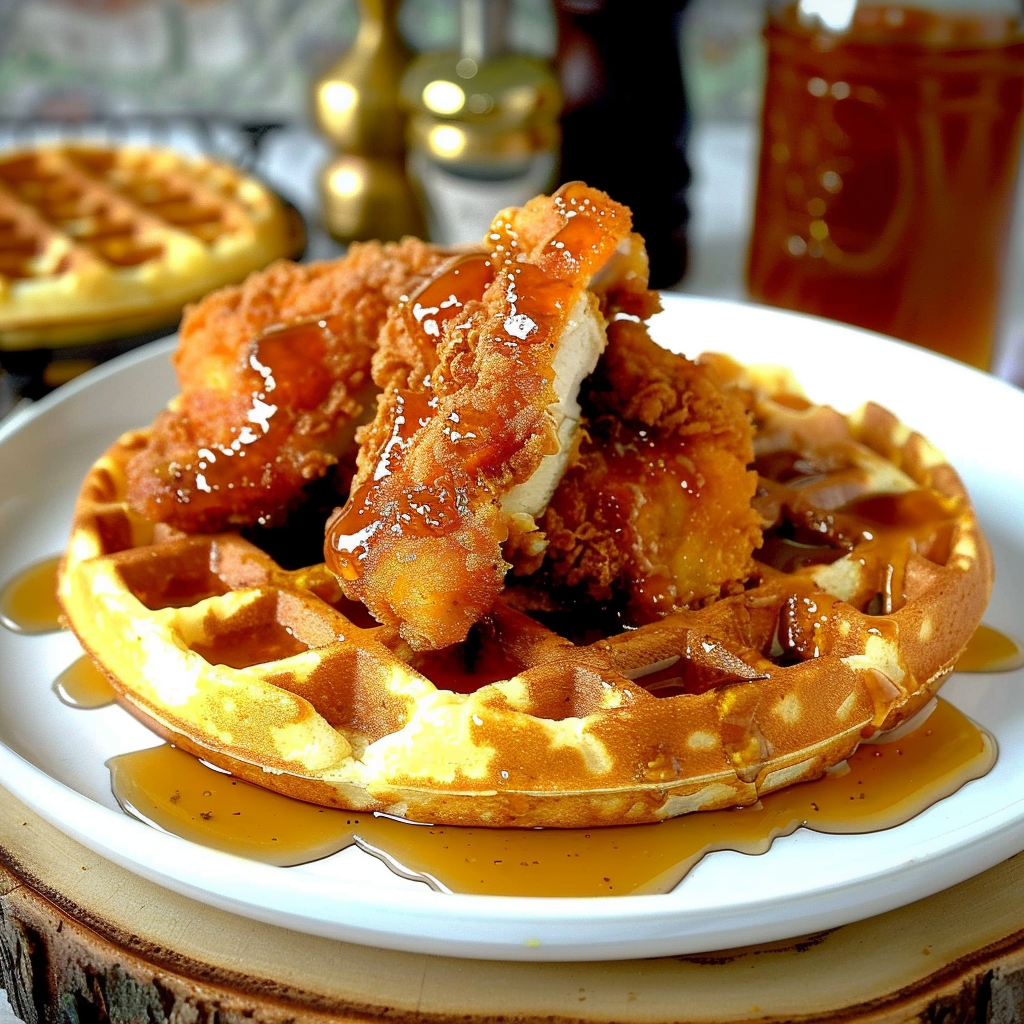 Recipe preparation for Hot Honey Chicken & Waffles
