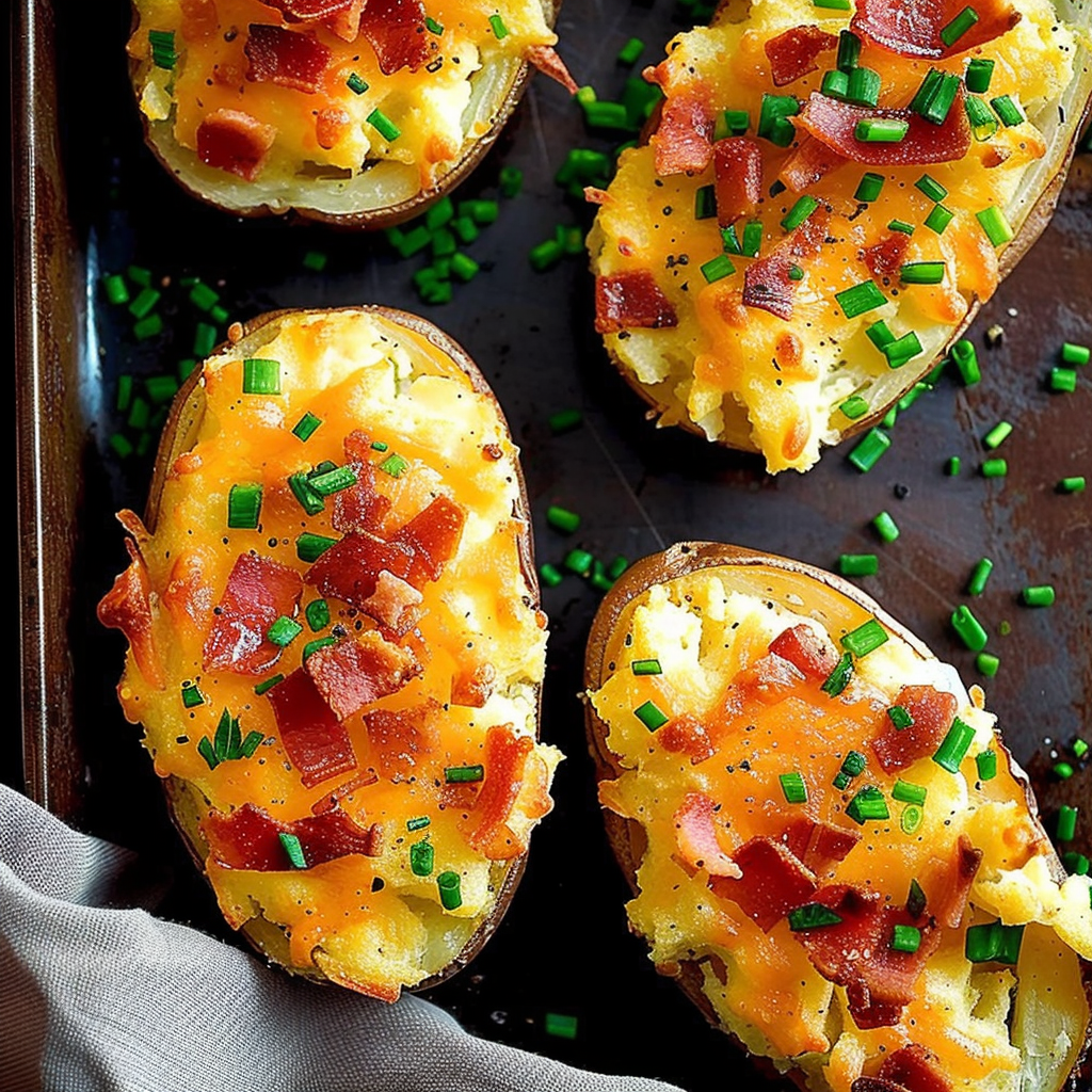 Recipe preparation for Cheddar & Chive Twice-Baked Potatoes