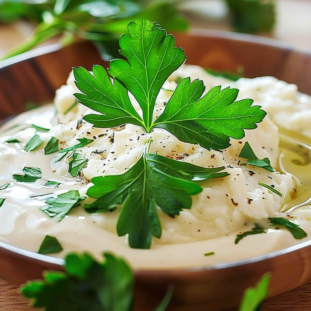 Recipe preparation for Garlic Mashed Cauliflower & Parsley
