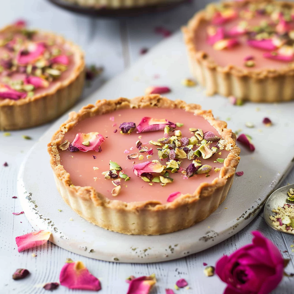 Recipe preparation for Pistachio Rosewater Mini Tarts