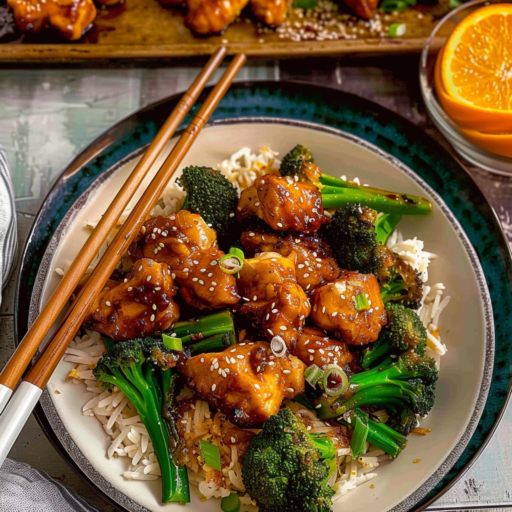 Recipe preparation for Sheet Pan Chili Ginger Orange Chicken & Broccoli