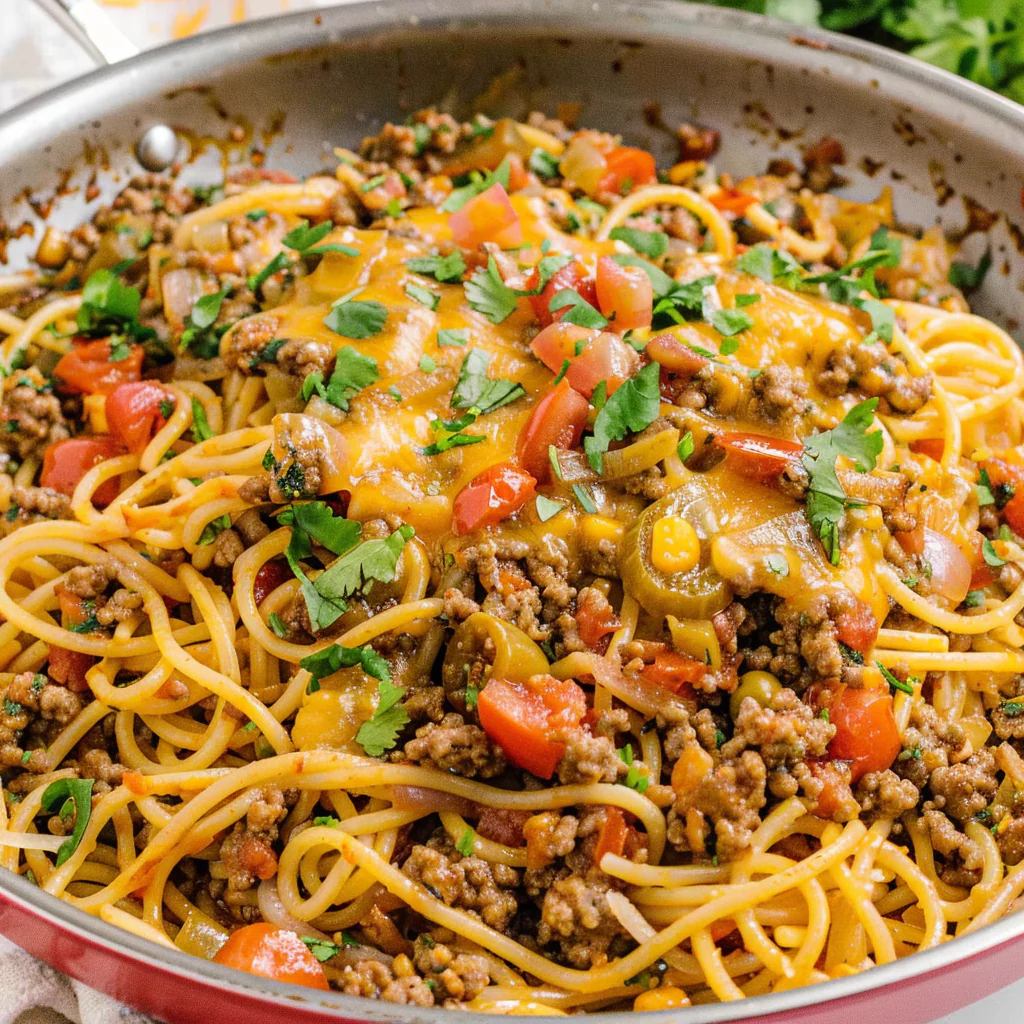Recipe preparation for Taco Spaghetti