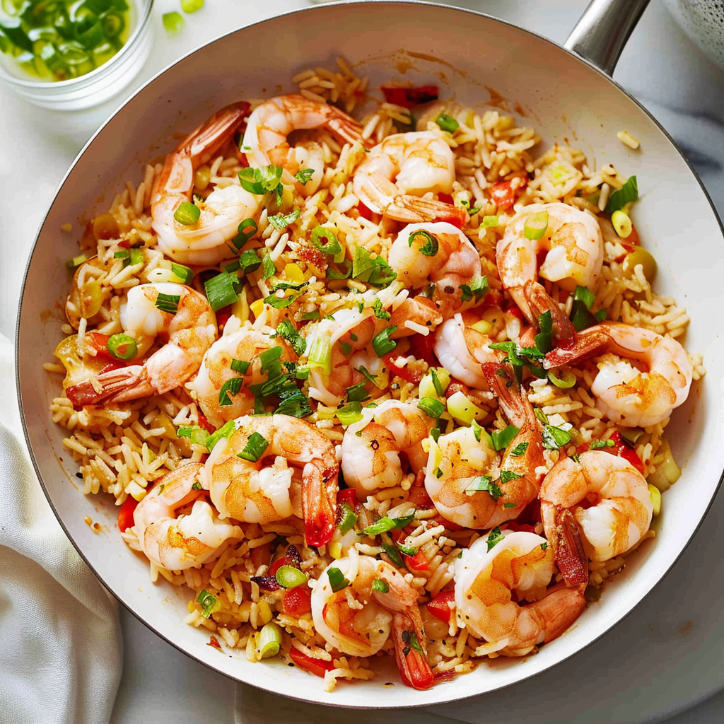 Recipe preparation for One-Pan Garlic Butter Shrimp & Rice