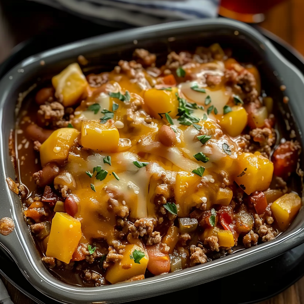 Recipe preparation for Slow Cooker Cowboy Casserole