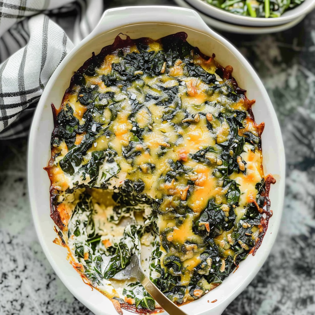Recipe preparation for Cheesy Spinach Casserole