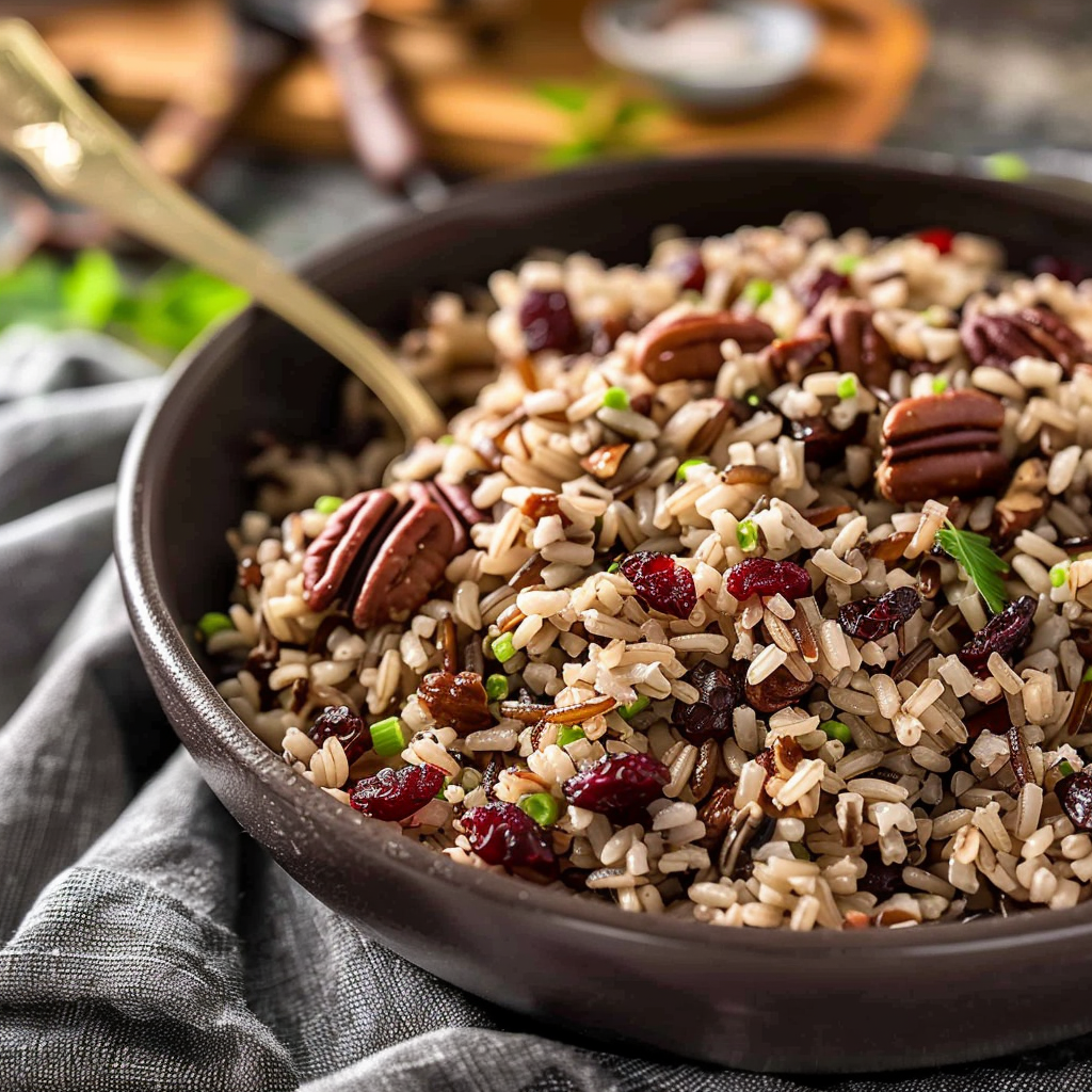 Recipe preparation for Wild Rice Pilaf with Cranberries & Pecans