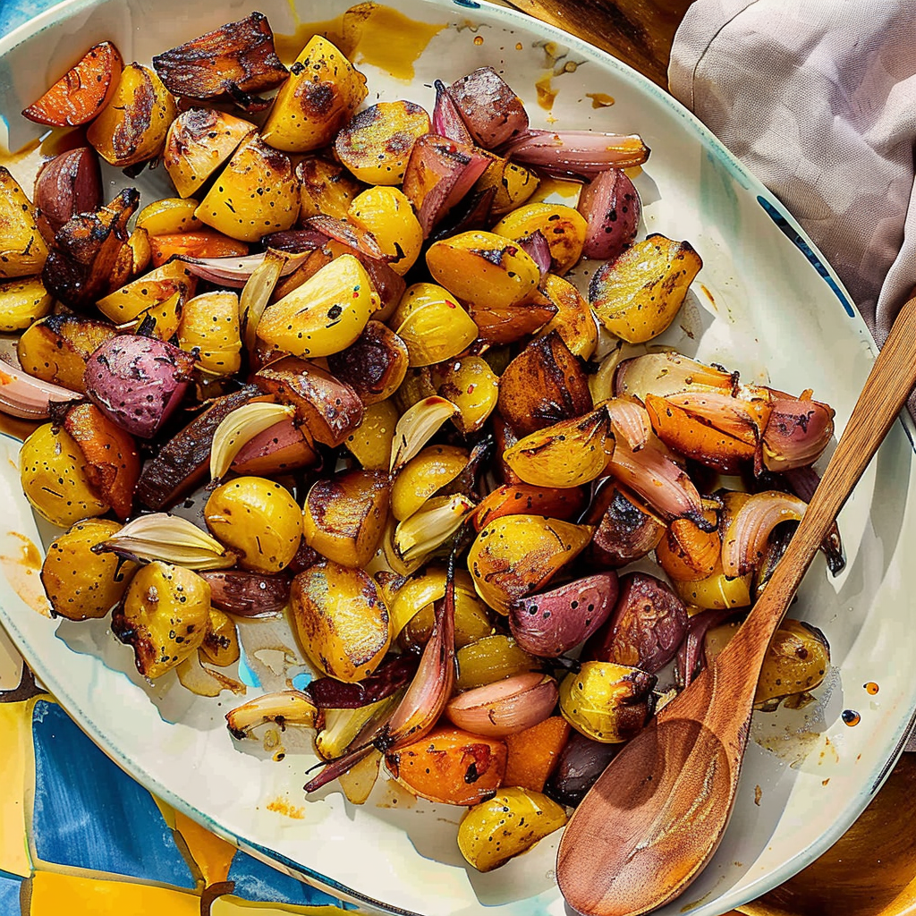 Recipe preparation for Maple-Mustard Roasted Vegetables