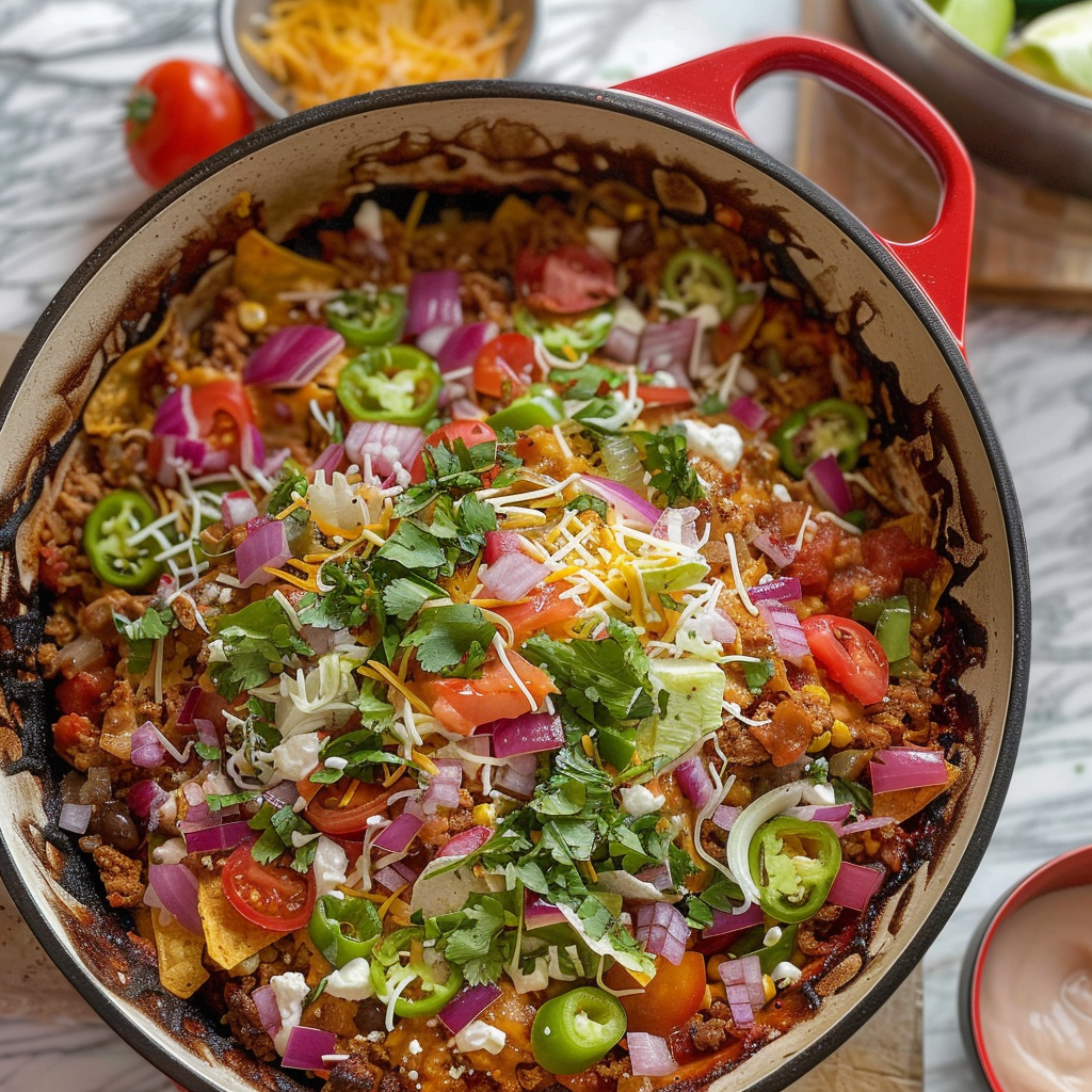 Recipe preparation for Turkey Taco Nacho Skillet