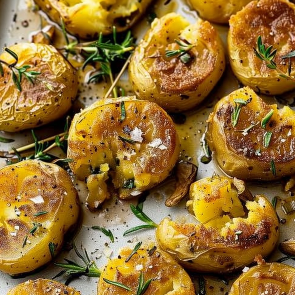 Recipe preparation for Smashed potatoes with herbs