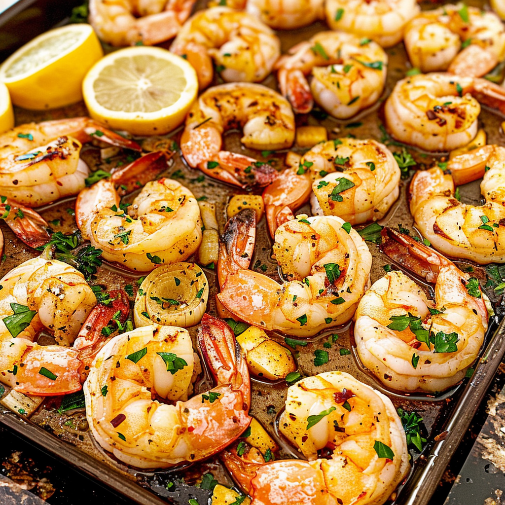 Recipe preparation for Sheet Pan Garlic Butter Shrimp & Veggies
