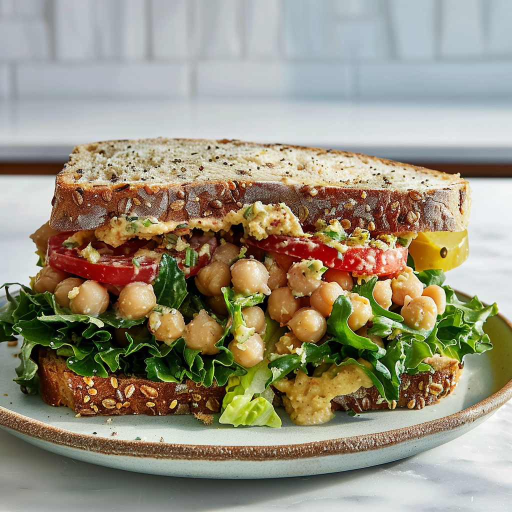 Recipe preparation for chickpea Salad Sandwich