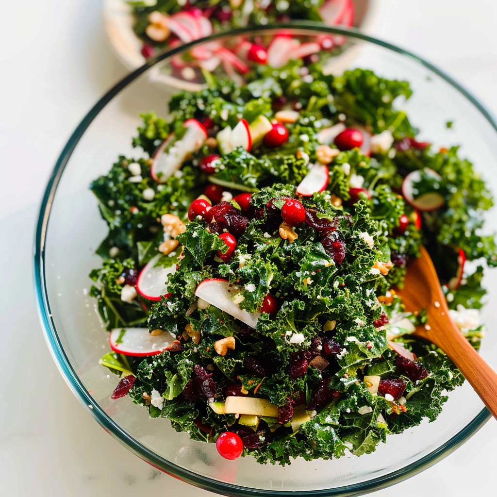 Recipe preparation for Kale & Cranberry Chopped Salad
