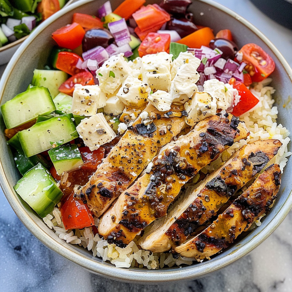 Recipe preparation for Greek Chicken Rice Bowl