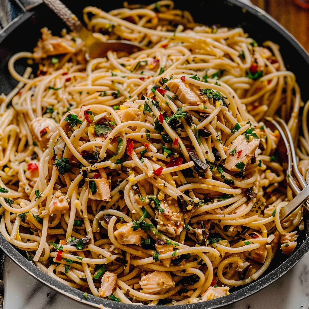 Recipe preparation for 20-Minute Tuna & White Bean Spaghetti