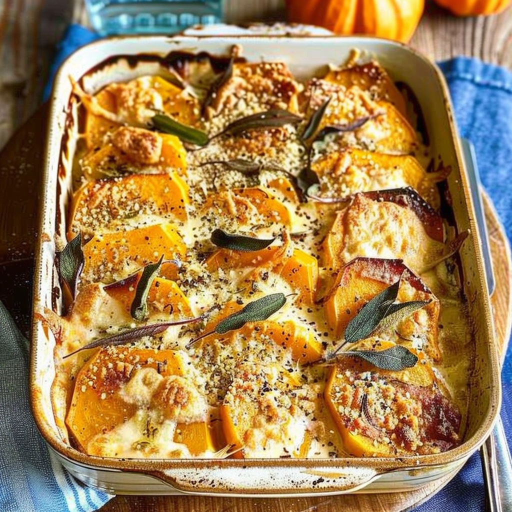 Recipe preparation for Fall Squash with Sage and Gruyère