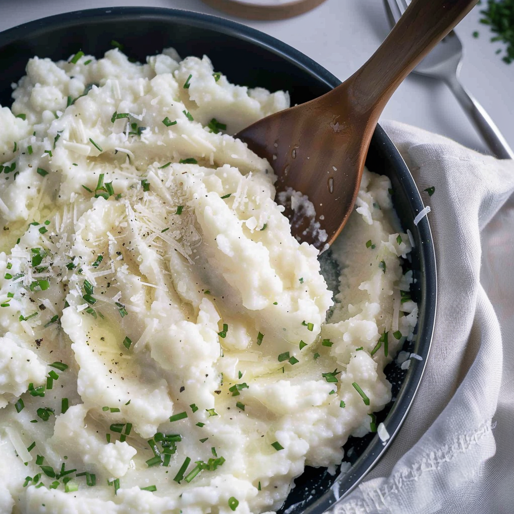 Recipe preparation for Roasted Garlic & Parmesan Mashed Cauliflower