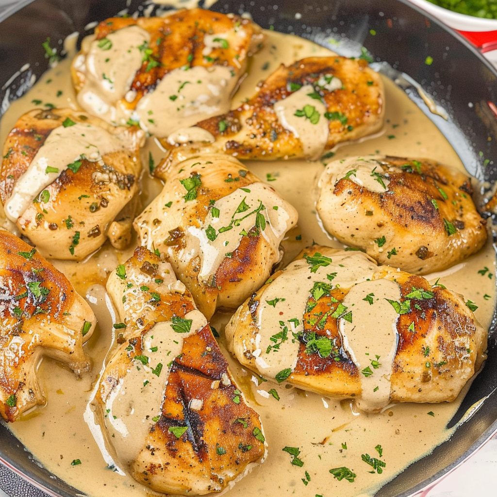 Recipe preparation for Creamy Garlic Chicken