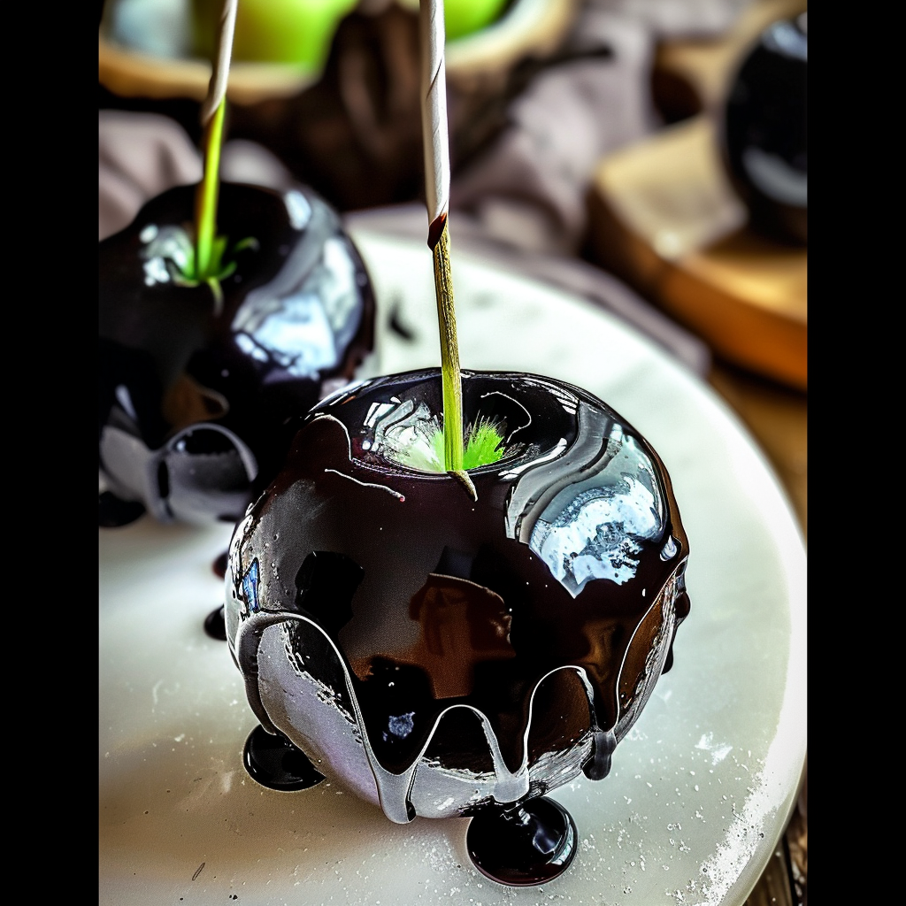 Recipe preparation for Black Candy Apples with Drip Effect