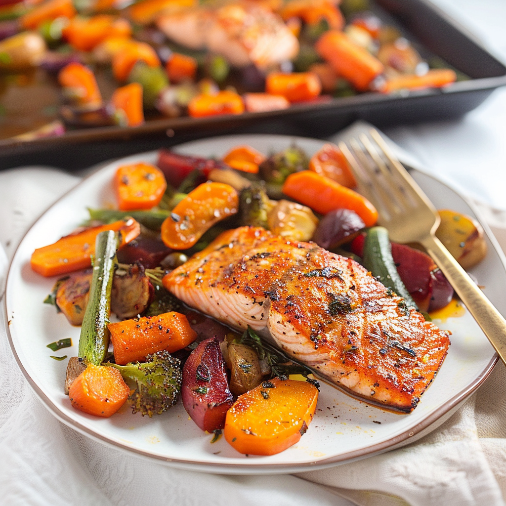 Recipe preparation for Sheet Pan Dinner Salmon and Veggies