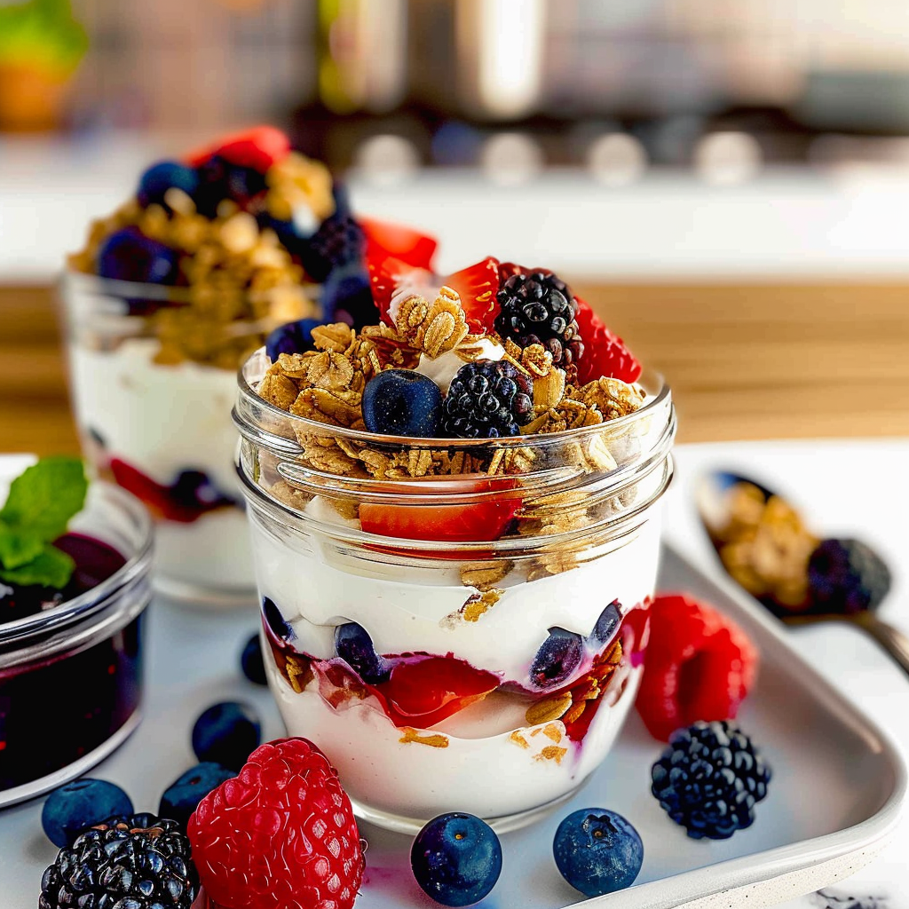 Recipe preparation for Healthy Dessert Greek Yogurt Berry Parfait