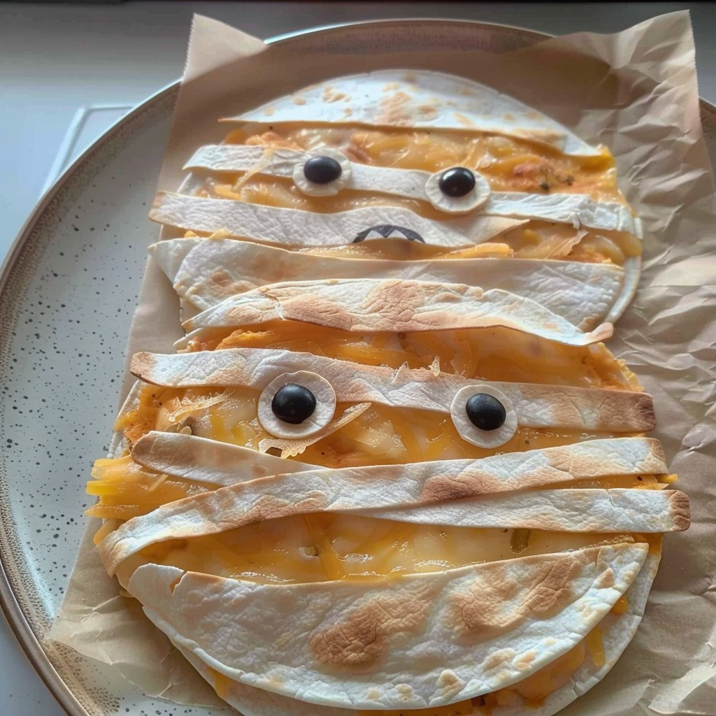 Recipe preparation for Halloween Snack Black Bean Mummy Quesadillas