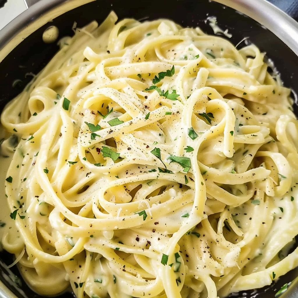 Recipe preparation for Easy Dinner One Pot Creamy Garlic Pasta