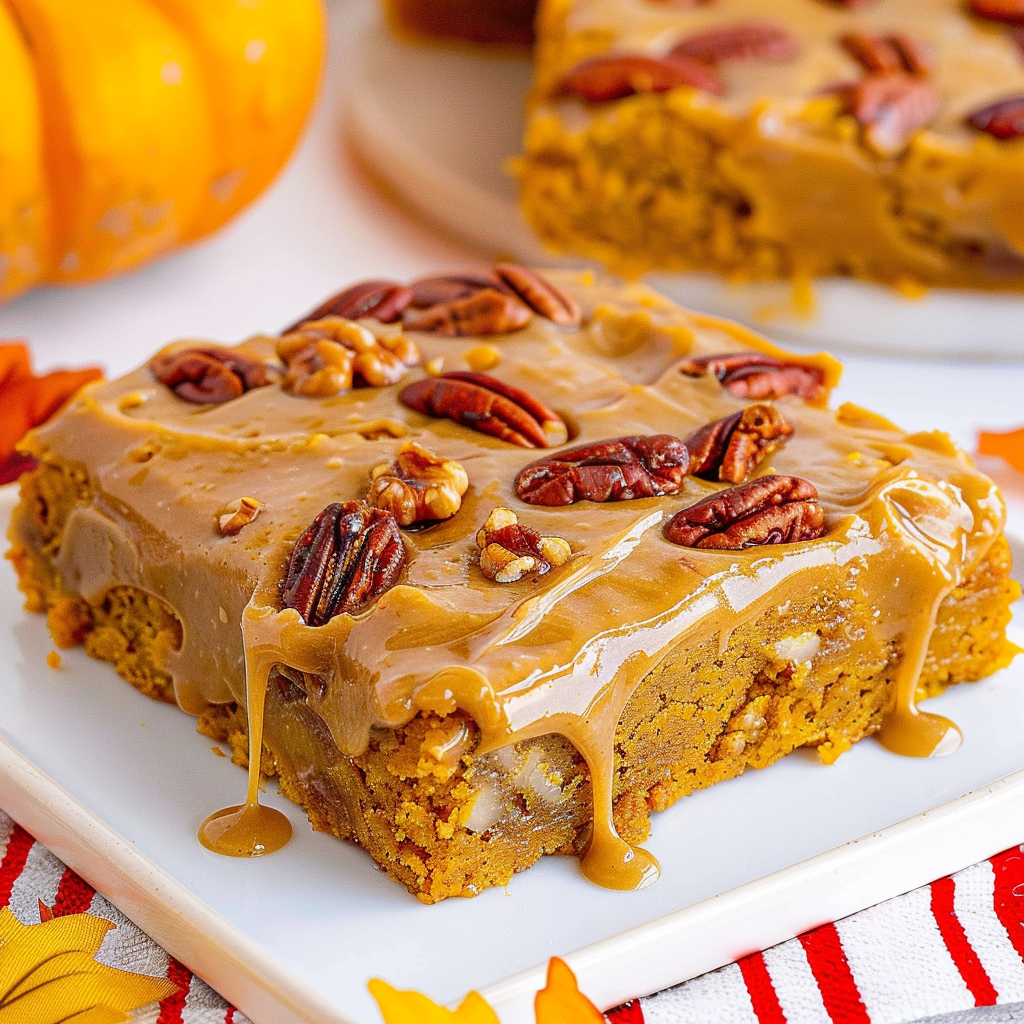 Recipe preparation for Praline Pumpkin Bars with Brown Sugar Frosting