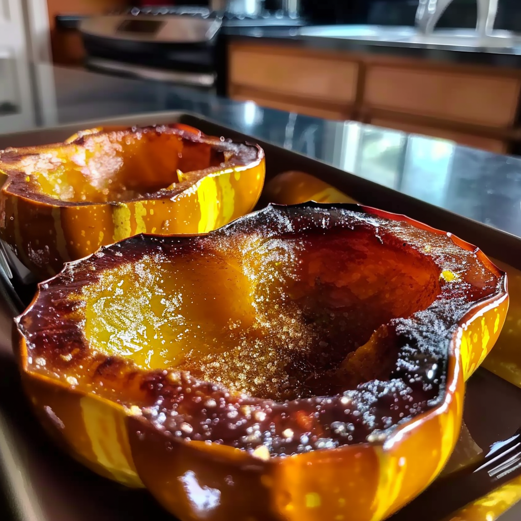Recipe preparation for Roasted Acorn Squash with Brown Sugar