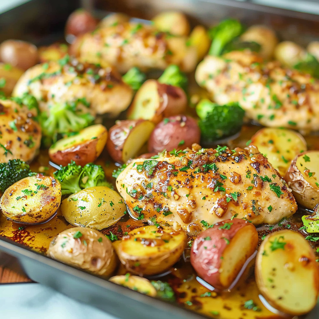 Recipe preparation for One Pan Honey Garlic Chicken and Potatoes