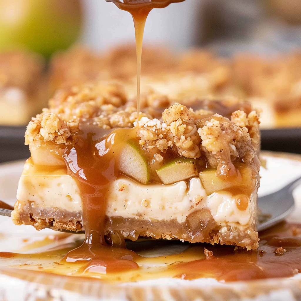 Recipe preparation for Caramel Apple Cheesecake Bars