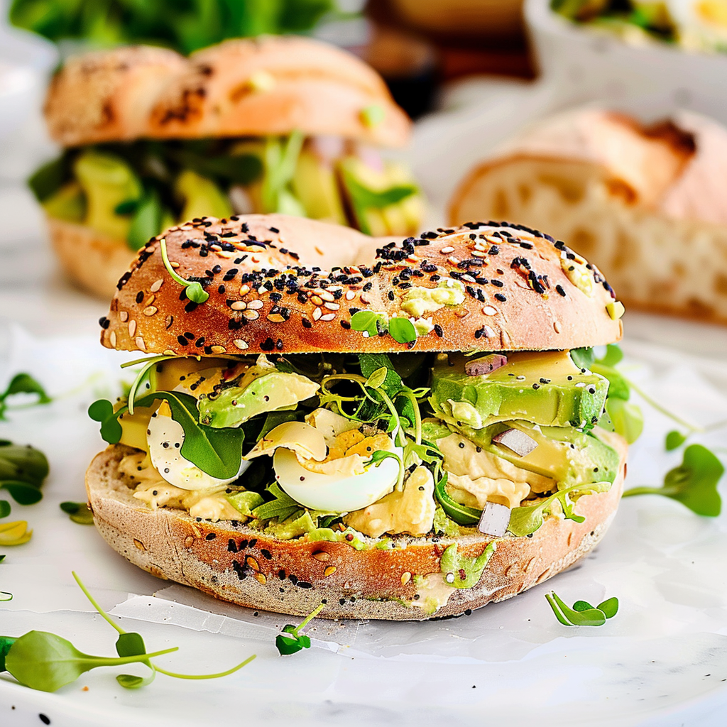 Recipe preparation for Avocado Egg Salad Bagel