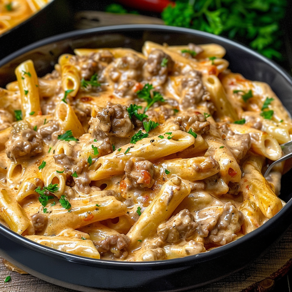 Recipe preparation for High Protein Creamy Beef Pasta