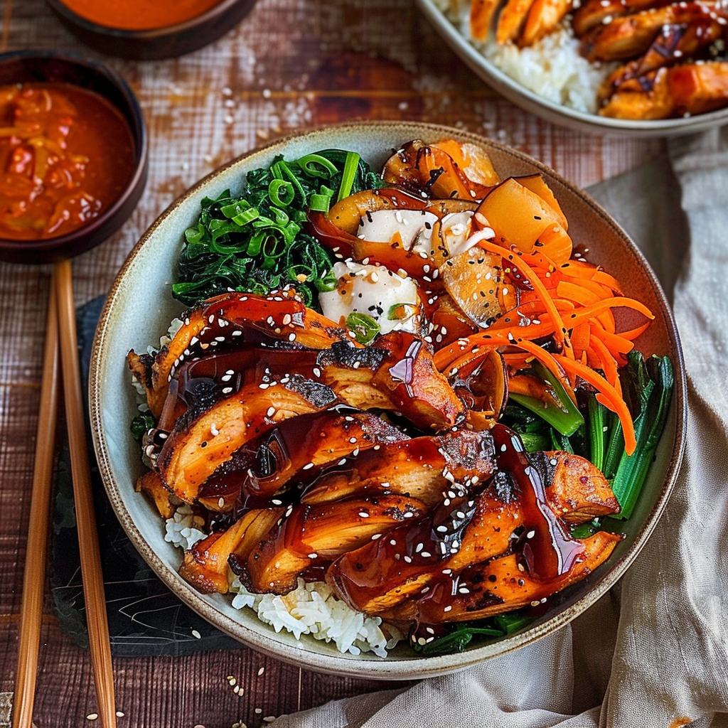 Recipe preparation for Korean BBQ Chicken Bowls with Gochujang Cream Sauce