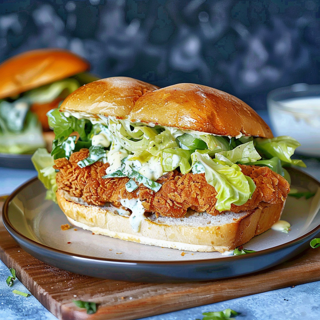 Recipe preparation for Crispy Chicken Caesar Sandwich