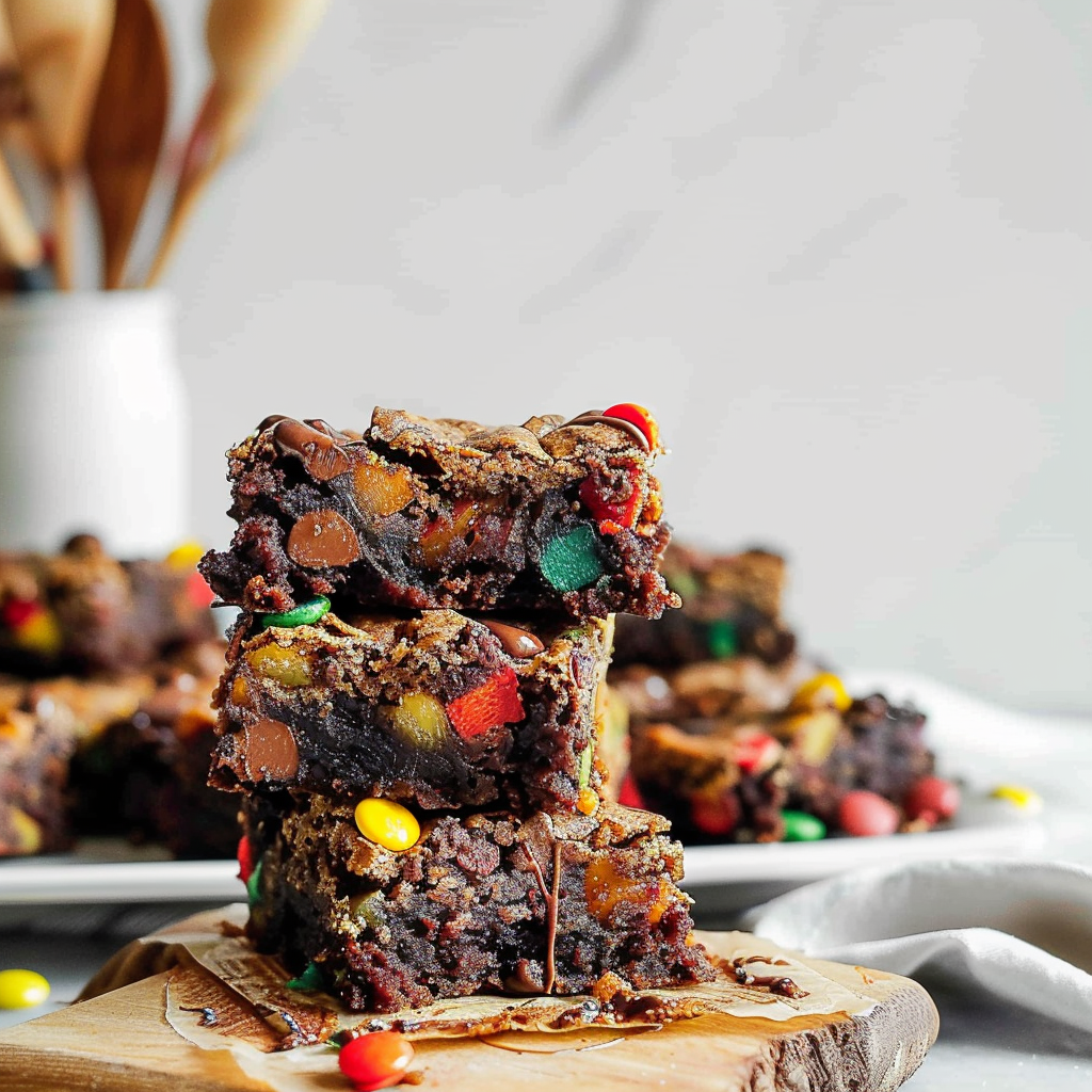 Recipe preparation for Monster Cookie Fudgy Brownies