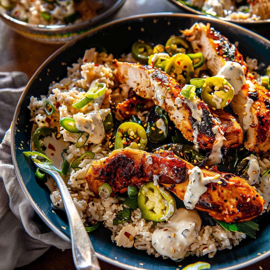 Recipe preparation for Greek Chicken Bowls with Tahini Feta Sauce