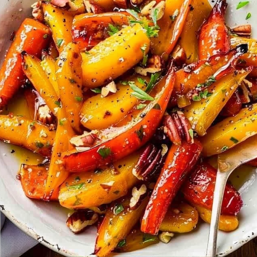Recipe preparation for Maple-Glazed Carrots & Parsnips with Pecans