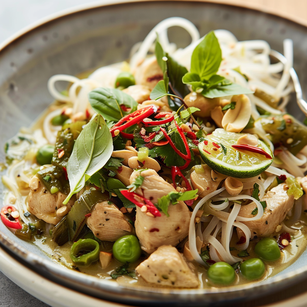 Recipe preparation for Thai Green Curry Chicken & Sweet Potato Noodles