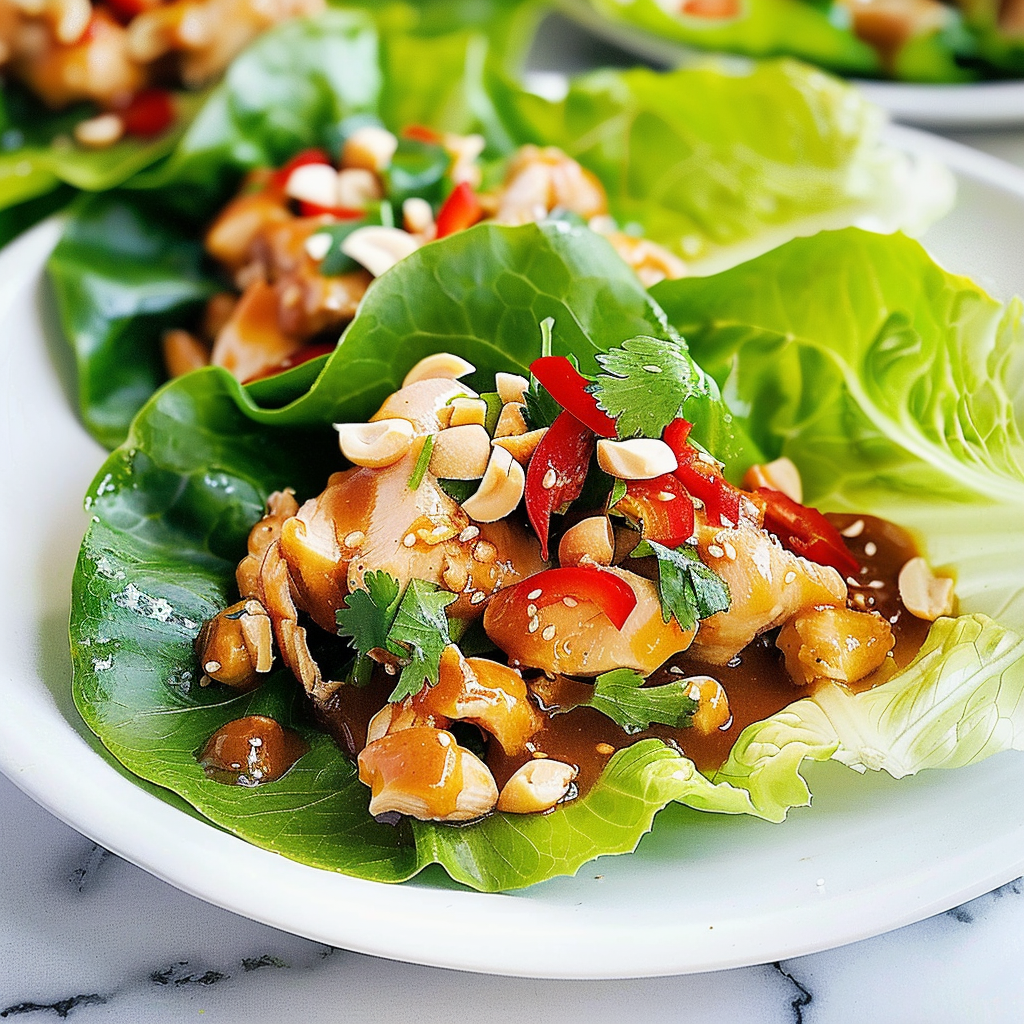 Recipe preparation for Thai Peanut Chicken Lettuce Wraps
